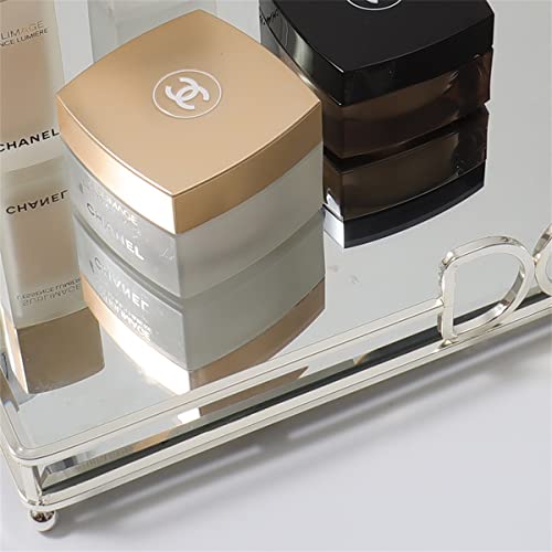 HAIGOUER Glass Perfume Tray Elegant Looking Silver Tray Large Silver Tray Decorative 10”x 14”x 2”