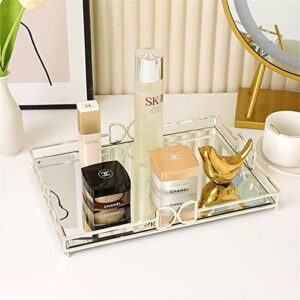 HAIGOUER Glass Perfume Tray Elegant Looking Silver Tray Large Silver Tray Decorative 10”x 14”x 2”