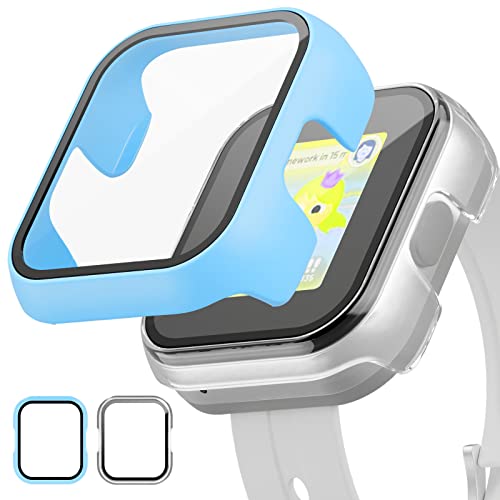 2 Pack for SyncUP Kids Watch Screen Protector Case,JZK High Definition Tempered Glass Overall Protective Case Cover Scratch Resistant Bumper Shell for SyncUP Kids Watch Accessories,Blue+Clear