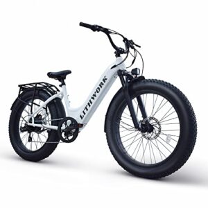 Fat Tire Electric Bike 750W 48V 15Ah BAFANG Hub Motor LG Cell Removable Downtube Integrated Battery 26”×4" High Rise Handlebar Mud Guard Rear Rack 28MPH Road City Shimano 7 Speed UL Ebike for Women