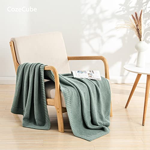 CozeCube Green Throw Blanket for Couch, Soft Cozy Cable Knit Throw Blanket for Bed Sofa Living Room, Lightweight Warm Decorative Farmhouse Christmas Throw Blanket, 50"x60", Sage Green