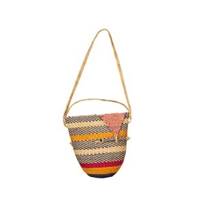 Handmade In Ghana Traditional African Colorful Bolga Basket Purse Bolgatanga Oval Handwoven Market Basket,Hand Crafted Multi-colored Storage Basket (Medium (H-12"), Multi)