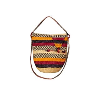 Handmade In Ghana Traditional African Colorful Bolga Basket Purse Bolgatanga Oval Handwoven Market Basket,Hand Crafted Multi-colored Storage Basket (Medium (H-12"), Multi)