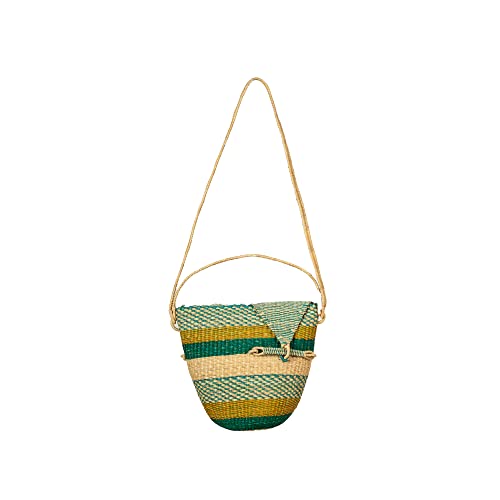 Handmade In Ghana Traditional African Colorful Bolga Basket Purse Bolgatanga Oval Handwoven Market Basket,Hand Crafted Multi-colored Storage Basket (Medium (H-12"), Multi)