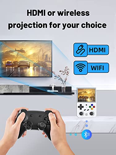 RG353V Handheld Game Console , Dual OS Android 11 and Linux System Support 5G WiFi 4.2 Bluetooth Moonlight Streaming HDMI Output Built-in 64G SD Card 4452 Games (RG353V-White)