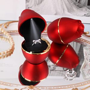 Rolin Roly Red Ring Box with LED Light Rose Jewelry Ring Case Jewellry Display Gift Boxes for Wedding Ring Box Ceremony Engagement Proposal Anniversary