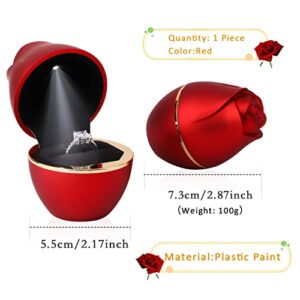 Rolin Roly Red Ring Box with LED Light Rose Jewelry Ring Case Jewellry Display Gift Boxes for Wedding Ring Box Ceremony Engagement Proposal Anniversary