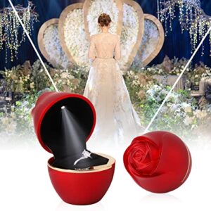 Rolin Roly Red Ring Box with LED Light Rose Jewelry Ring Case Jewellry Display Gift Boxes for Wedding Ring Box Ceremony Engagement Proposal Anniversary