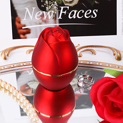 Rolin Roly Red Ring Box with LED Light Rose Jewelry Ring Case Jewellry Display Gift Boxes for Wedding Ring Box Ceremony Engagement Proposal Anniversary