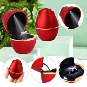 Rolin Roly Red Ring Box with LED Light Rose Jewelry Ring Case Jewellry Display Gift Boxes for Wedding Ring Box Ceremony Engagement Proposal Anniversary