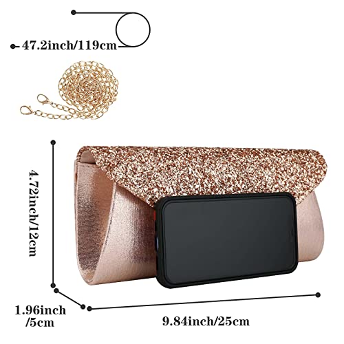 Clutch Purse Evening Bag for Women Prom Glitter Sparkling Envelope Handbag for Wedding and Party (Pink)