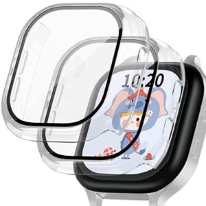 jzk 2 pack compatible for gabb watch screen protector case for kids,tempered glass overall protective case cover scratch resistant bumper shell compatible for gabb watch accessories,clear+clear
