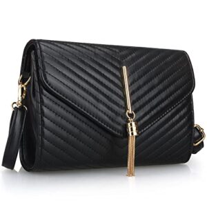 black leather quilted flap crossbody bag for women – perfect for everyday use, best cross body purse designer shoulder bag with tassel