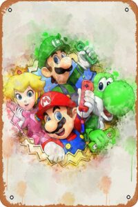 mario characters – video game character – poster – canvas print – wooden hanging scroll frame retro vintage metal plaque sign tin sign for home bar kitchen pub wall decor signs 12x8inch