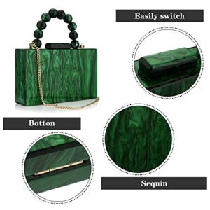 Acrylic Purses Evening Clutch Bag Marbling Handbags for Women Cross Body Bag with Pearl Chain Formal Wedding Prom Party (Dark Green)