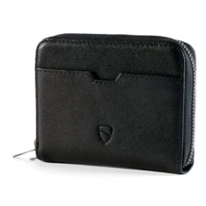 vaultskin minimalist leather zipper wallet. small rfid-blocking multi-card holder with coin compartment (black) mayfair
