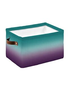 teal purple ombre storage basket waterproof cube storage bin organizer with handles, turquoise gradient modern abstract art collapsible storage cubes bins for clothes books toys 15″x11″x9.5″