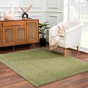 hauteloom heavenly solid shag area rug for living room bedroom – high pile fluffy carpet – soft shaggy cozy plush rug – green – 6’7″ x 9′