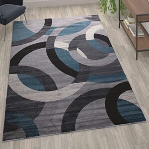 flash furniture harken collection 6′ x 9′ geometric area rug – black and gray olefin facing – jute backing – living room or bedroom