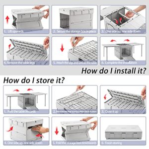 ShiyiFly Folding Storage Box Collapsible Lidded Home Storage Bins Folding Table Camping Storage Box Multi Function Box Car Organizer Picnic (Grey)