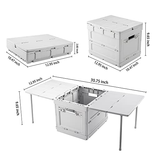 ShiyiFly Folding Storage Box Collapsible Lidded Home Storage Bins Folding Table Camping Storage Box Multi Function Box Car Organizer Picnic (Grey)