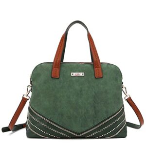 destiny by nicole lee dome satchel crossbody bag with adjustable shoulder strap stud fashion handbag suede eco leather for women girls nk12300 green