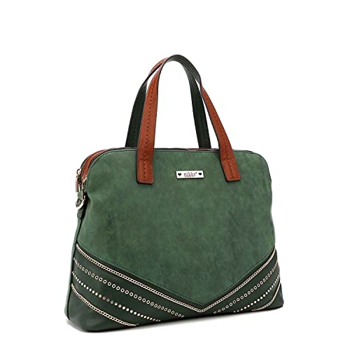 DESTINY BY NICOLE LEE Dome Satchel Crossbody Bag with Adjustable Shoulder Strap Stud Fashion Handbag Suede Eco Leather for Women Girls NK12300 Green