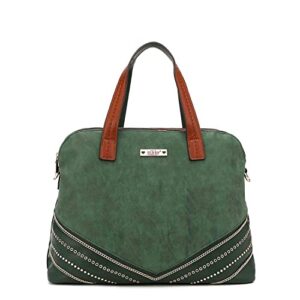 DESTINY BY NICOLE LEE Dome Satchel Crossbody Bag with Adjustable Shoulder Strap Stud Fashion Handbag Suede Eco Leather for Women Girls NK12300 Green