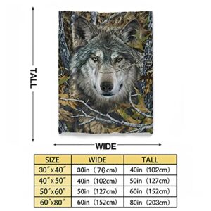 Throw Blanket Forest Camo and Wolf Soft Microfiber Lightweight Cozy Warm Blankets for Couch Bedroom Living Room