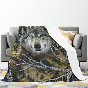 Throw Blanket Forest Camo and Wolf Soft Microfiber Lightweight Cozy Warm Blankets for Couch Bedroom Living Room