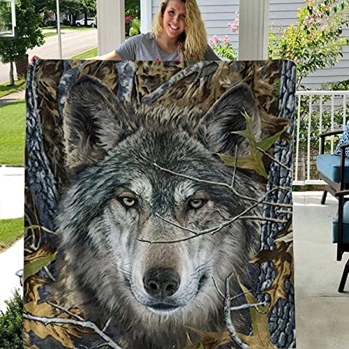 Throw Blanket Forest Camo and Wolf Soft Microfiber Lightweight Cozy Warm Blankets for Couch Bedroom Living Room