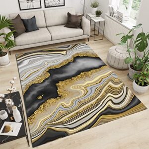 Modern Abstract Marble Area Rug, Light Luxury Black and White Gilt Decorative Rug, Soft Comfortable Pattern Clear Lint-Free Non-Fading Suitable for Living Room Bedroom Study Dining Room 6x8ft