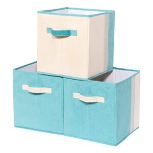 storage cubes fabric collapsible storage bins with handles square storage baskets for shelves clothes toy book organizer boxes for home, nursery or office, 3-pack (11″x10.2″x10.2″)