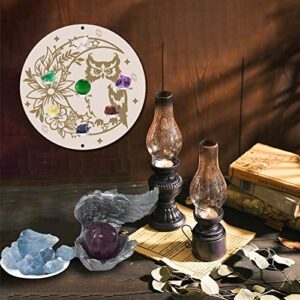 CREATCABIN Moon Small Crystal Shelf Display Owl Flower Round Wooden Crystal Holder Pendulum Floating Shelf Witch Stuff Boho for Hanging Crystals St1 Necklace Witchy Witchcraft Wall Decor 8 Inch