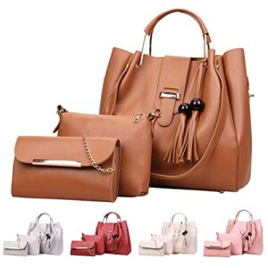 bunex womens crossbody bags solid leather fashion upgrade 3pcs set handbags wallet tote bag shoulder bag satchel