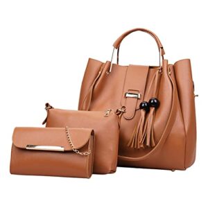 BUNEX Womens Crossbody Bags Solid Leather Fashion Upgrade 3pcs Set Handbags Wallet Tote Bag Shoulder Bag Satchel