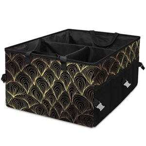 bolimao car trunk organizer yellow gold modern floral pattern back seat large storage bag with detachable dividers collapsible trunk cargo organizer tote bag for groceries suv camper camping picnic