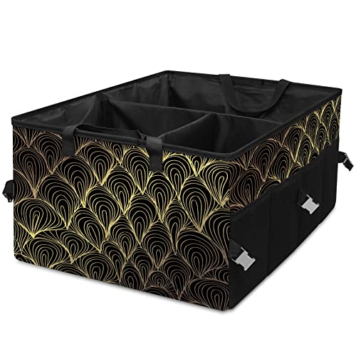 BOLIMAO Car Trunk Organizer Yellow Gold Modern Floral Pattern Back Seat Large Storage Bag with Detachable Dividers Collapsible Trunk Cargo Organizer Tote Bag for Groceries SUV Camper Camping Picnic