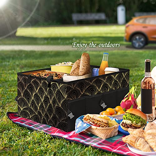 BOLIMAO Car Trunk Organizer Yellow Gold Modern Floral Pattern Back Seat Large Storage Bag with Detachable Dividers Collapsible Trunk Cargo Organizer Tote Bag for Groceries SUV Camper Camping Picnic