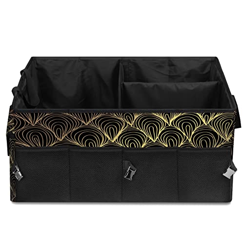 BOLIMAO Car Trunk Organizer Yellow Gold Modern Floral Pattern Back Seat Large Storage Bag with Detachable Dividers Collapsible Trunk Cargo Organizer Tote Bag for Groceries SUV Camper Camping Picnic