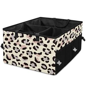 bolimao car trunk organizer animal fur leopard print back seat large storage bag with detachable dividers collapsible trunk cargo organizer tote bag for groceries suv camper camping picnic