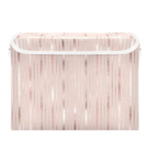kigai storage basket rose gold stripes storage boxes with lids and handle, large storage cube bin collapsible for shelves closet bedroom living room, 16.5×12.6×11.8 in