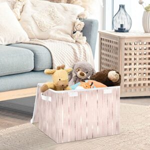 Kigai Storage Basket Rose Gold Stripes Storage Boxes with Lids and Handle, Large Storage Cube Bin Collapsible for Shelves Closet Bedroom Living Room, 16.5x12.6x11.8 In