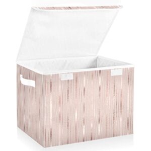 Kigai Storage Basket Rose Gold Stripes Storage Boxes with Lids and Handle, Large Storage Cube Bin Collapsible for Shelves Closet Bedroom Living Room, 16.5x12.6x11.8 In