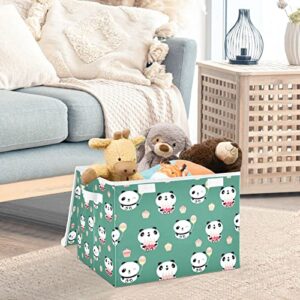 Kigai Storage Basket Cute Panda Holding Cakes Storage Boxes with Lids and Handle, Large Storage Cube Bin Collapsible for Shelves Closet Bedroom Living Room, 16.5x12.6x11.8 In