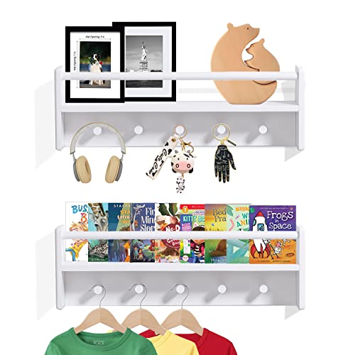 AZSKY White Wall Mounted Nursery Book Shelves Floating Bookshelf for Room Decor 24 Inch Toys and Books Storage Organizer Hanging Wall Shelves a Set of 2