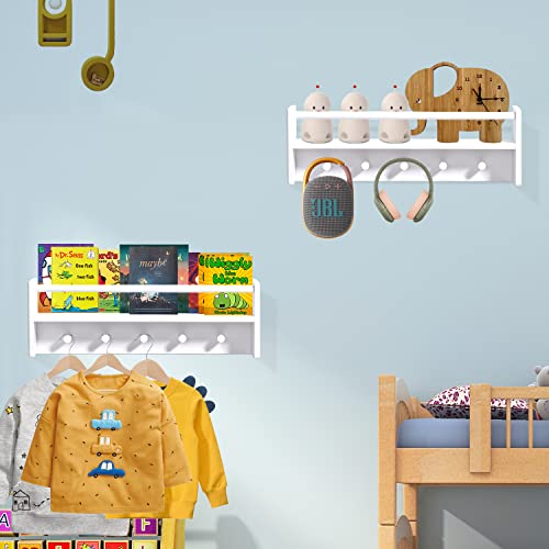 AZSKY White Wall Mounted Nursery Book Shelves Floating Bookshelf for Room Decor 24 Inch Toys and Books Storage Organizer Hanging Wall Shelves a Set of 2