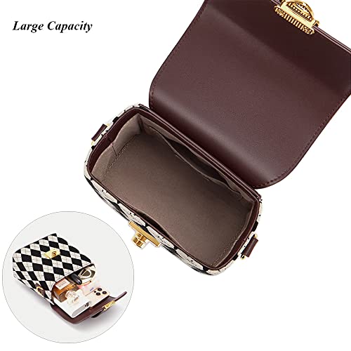 RTGGSEL Retro Vegan Leather Quilted Lattice Crossbody Shoulder Flap Bags for Women Small Tote Square Satchel Handbags Purse with Bunny Doll Pendant (Quilted-Black)