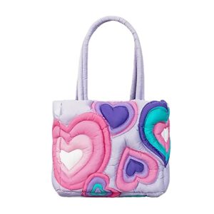 stylish heart puffy handbag for women,large quilted puffer tote bag,lightweight winter down cotton padded shoulder bag
