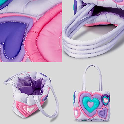 Stylish Heart Puffy Handbag for Women,Large Quilted Puffer Tote Bag,Lightweight Winter Down Cotton Padded Shoulder Bag